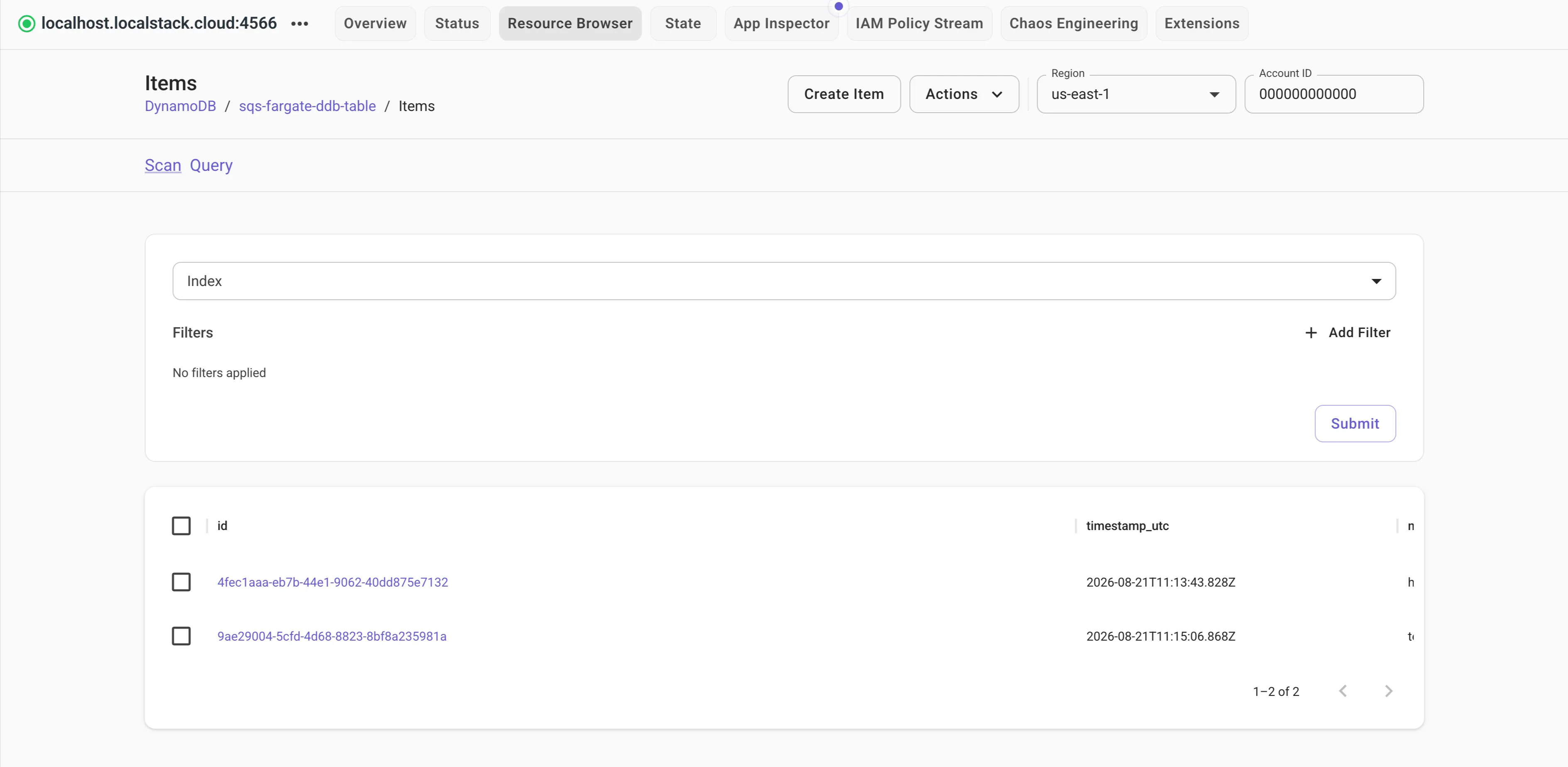 LocalStack Web Application - DynamoDB Resource Browser