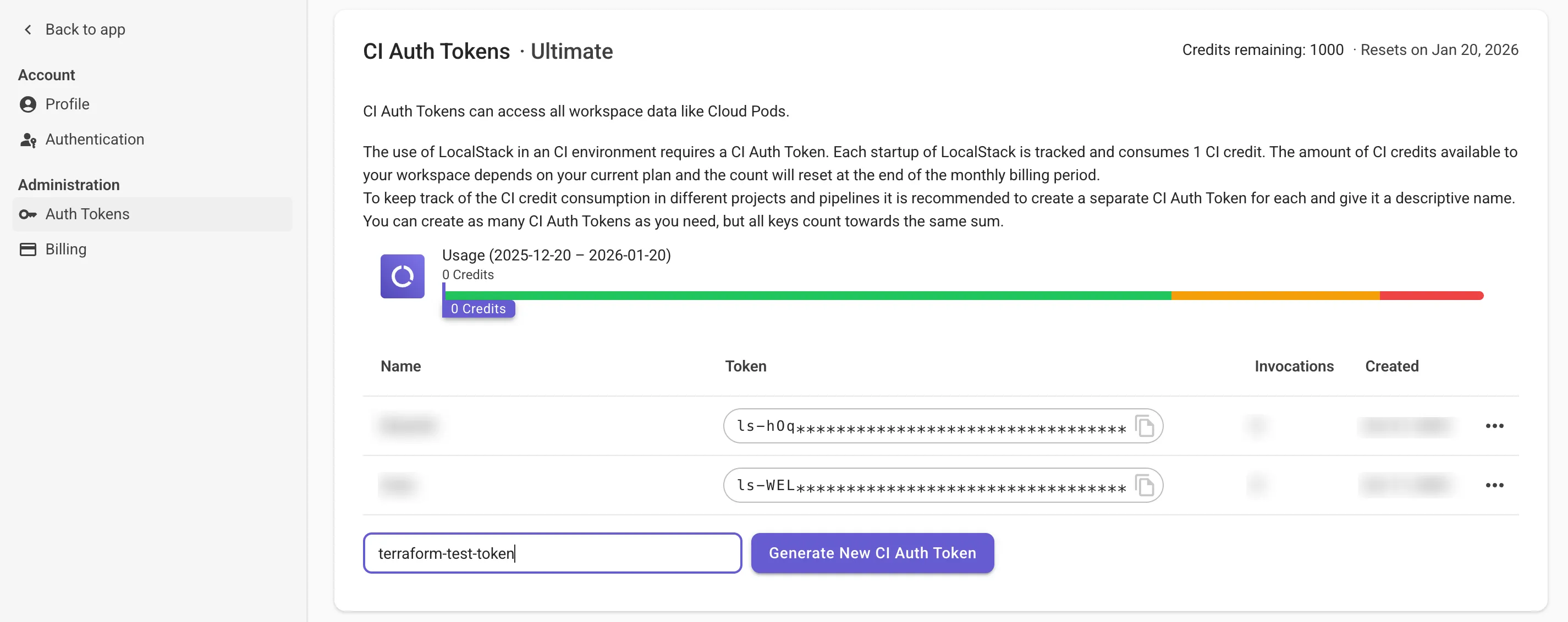 Generate new CI Auth Token