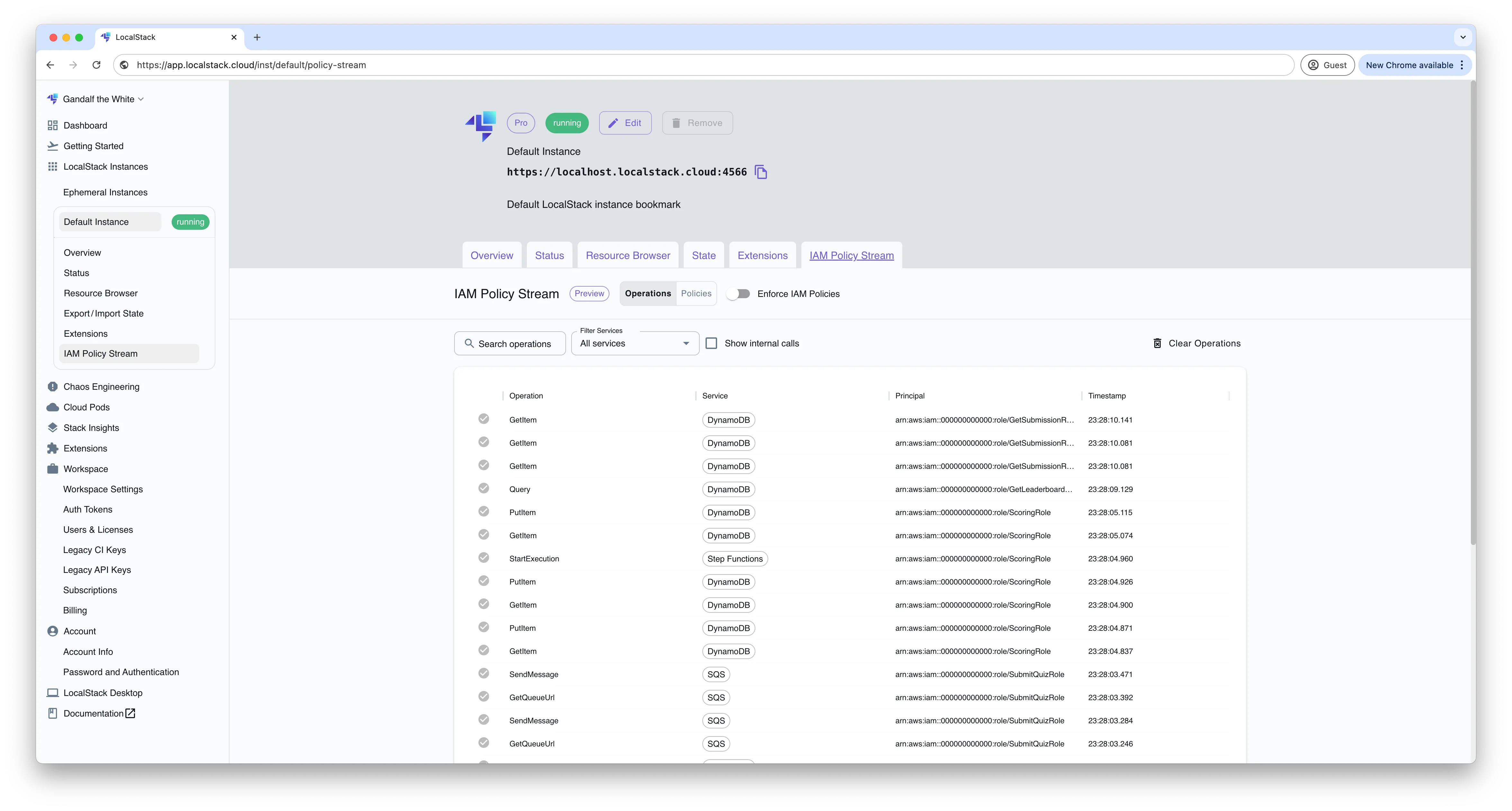 IAM Policy Stream dashboard