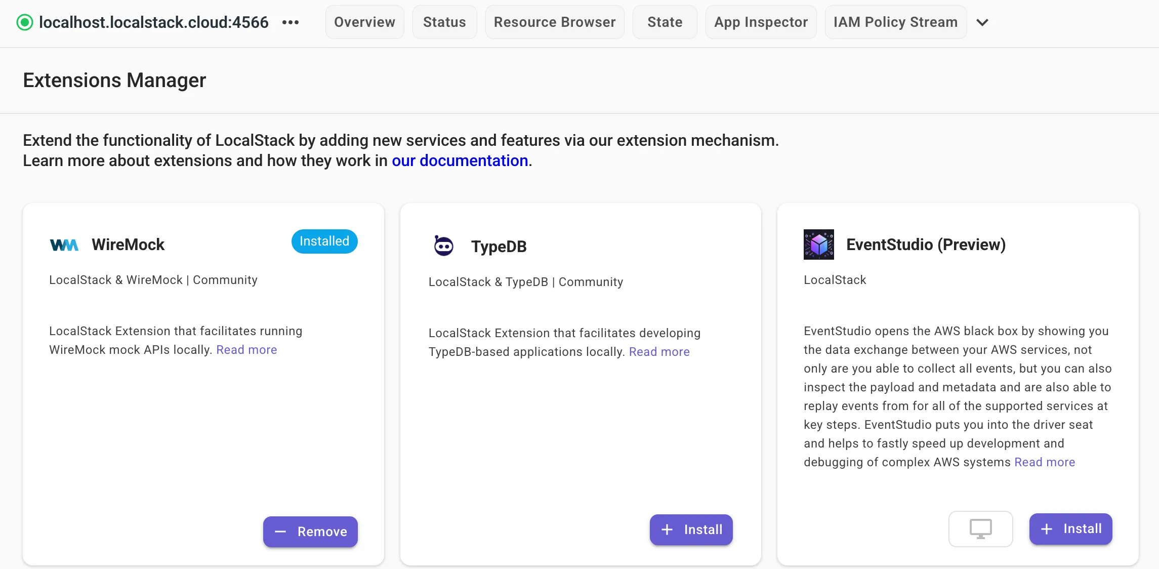 Install TypeDB extension on LocalStack Web Application