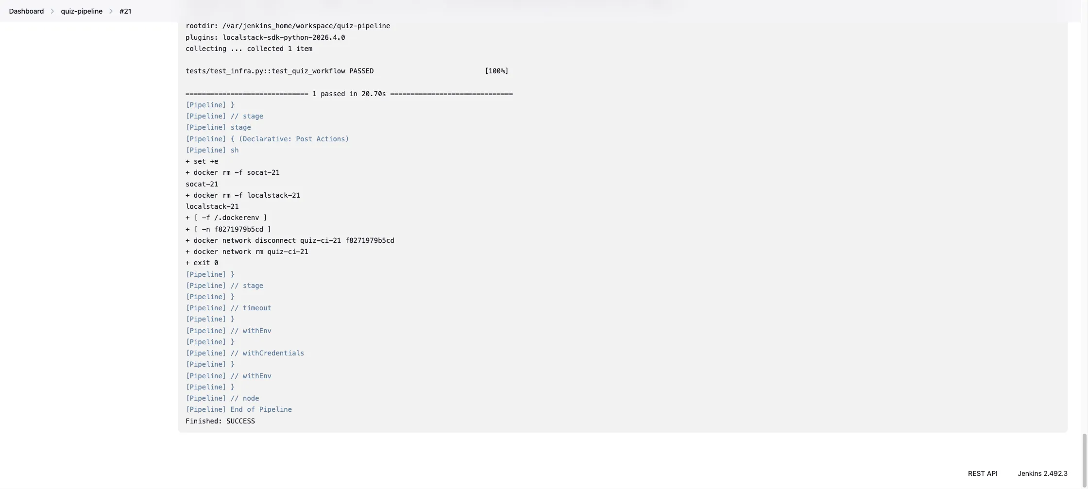 Console output of a green build