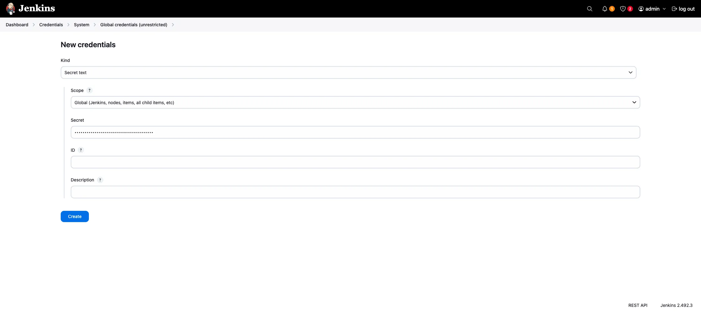 Add Credentials page