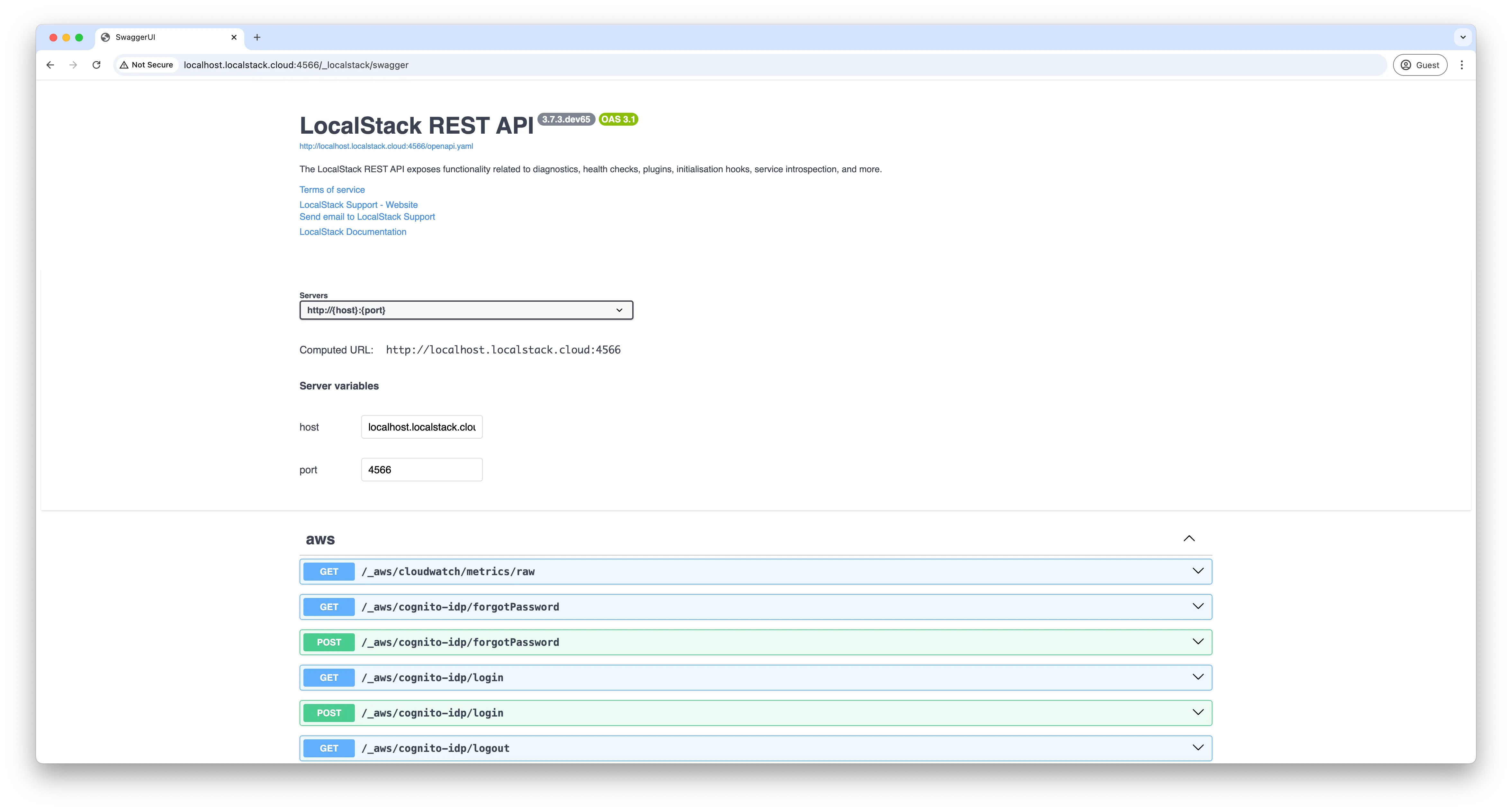 LocalStack Swagger UI