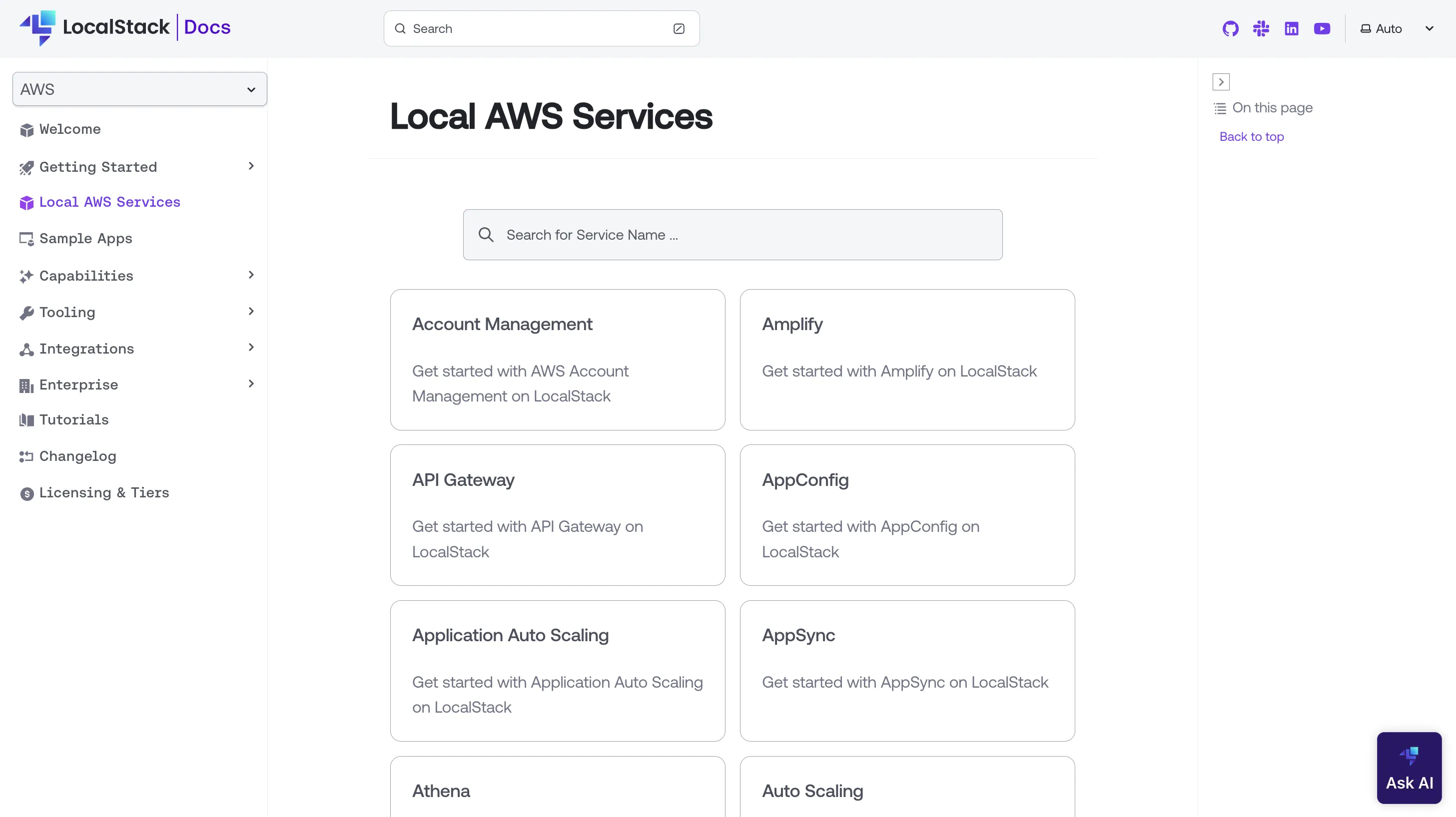 New Local AWS Services Page