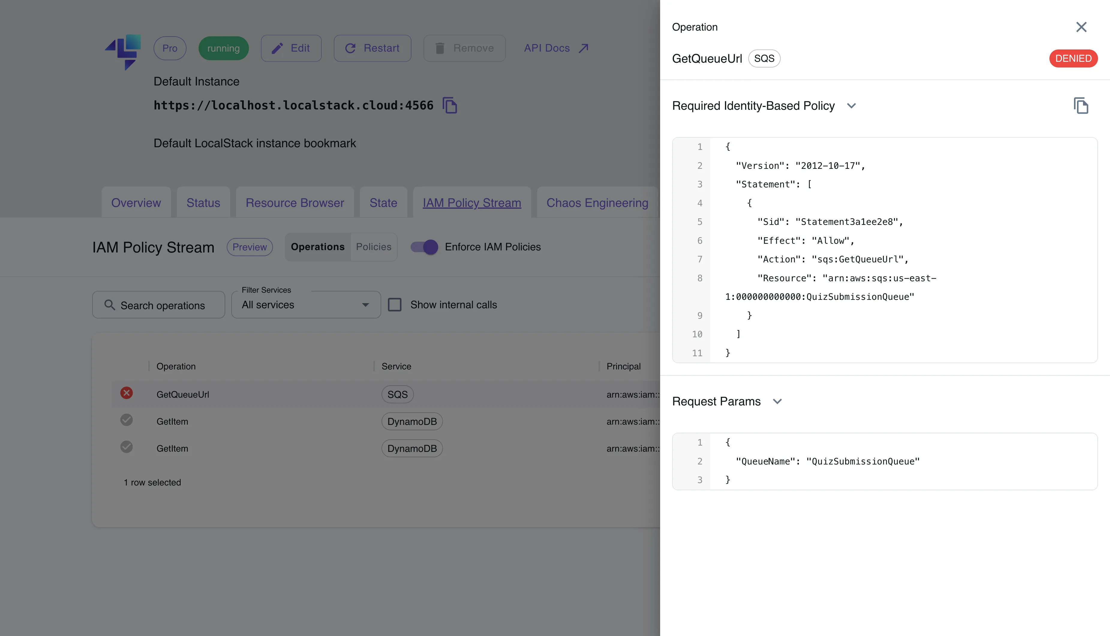 Request parameters and the necessary resource-based policy generated for every AWS API call