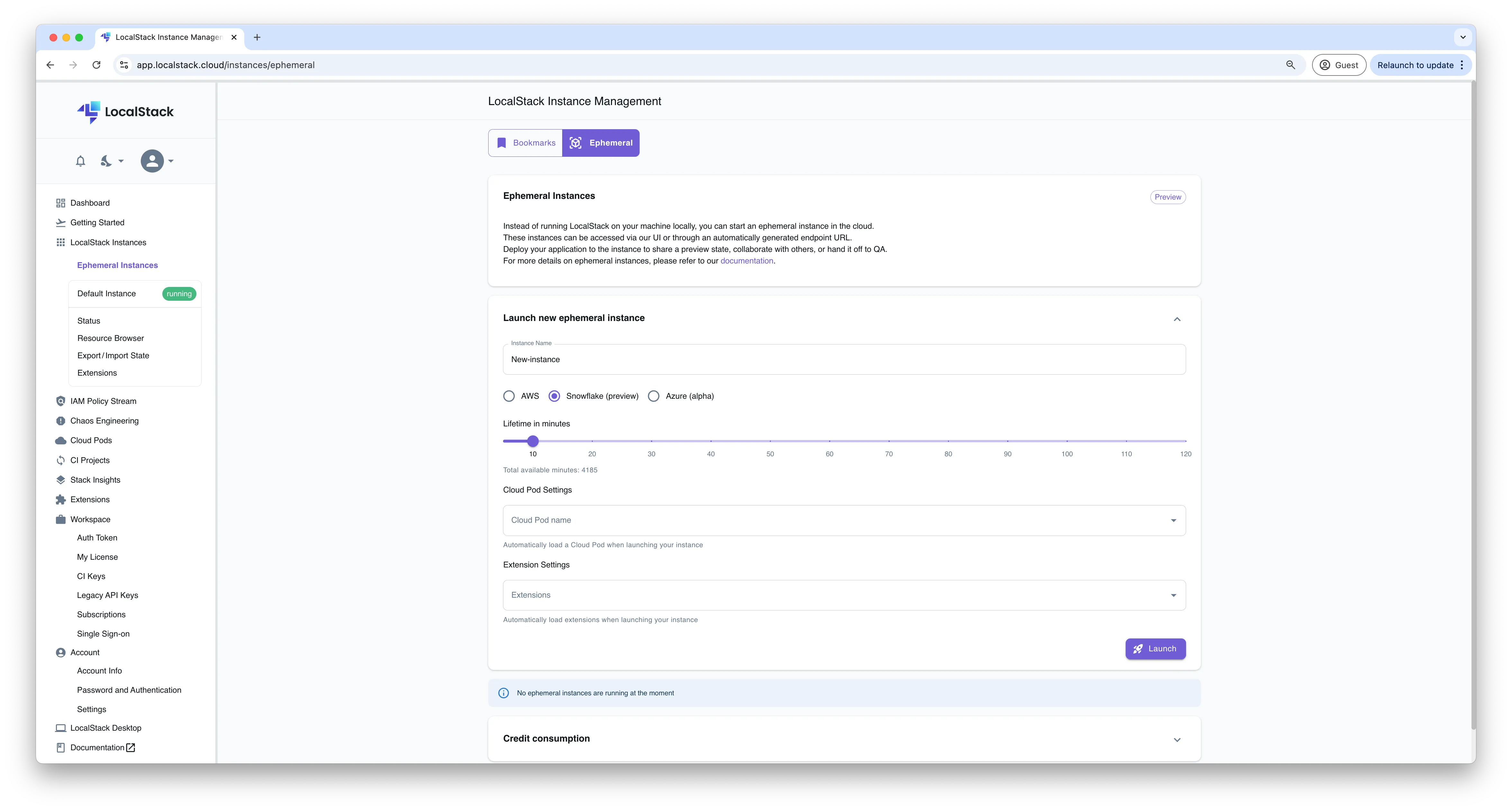 LocalStack Snowflake Ephemeral Instance