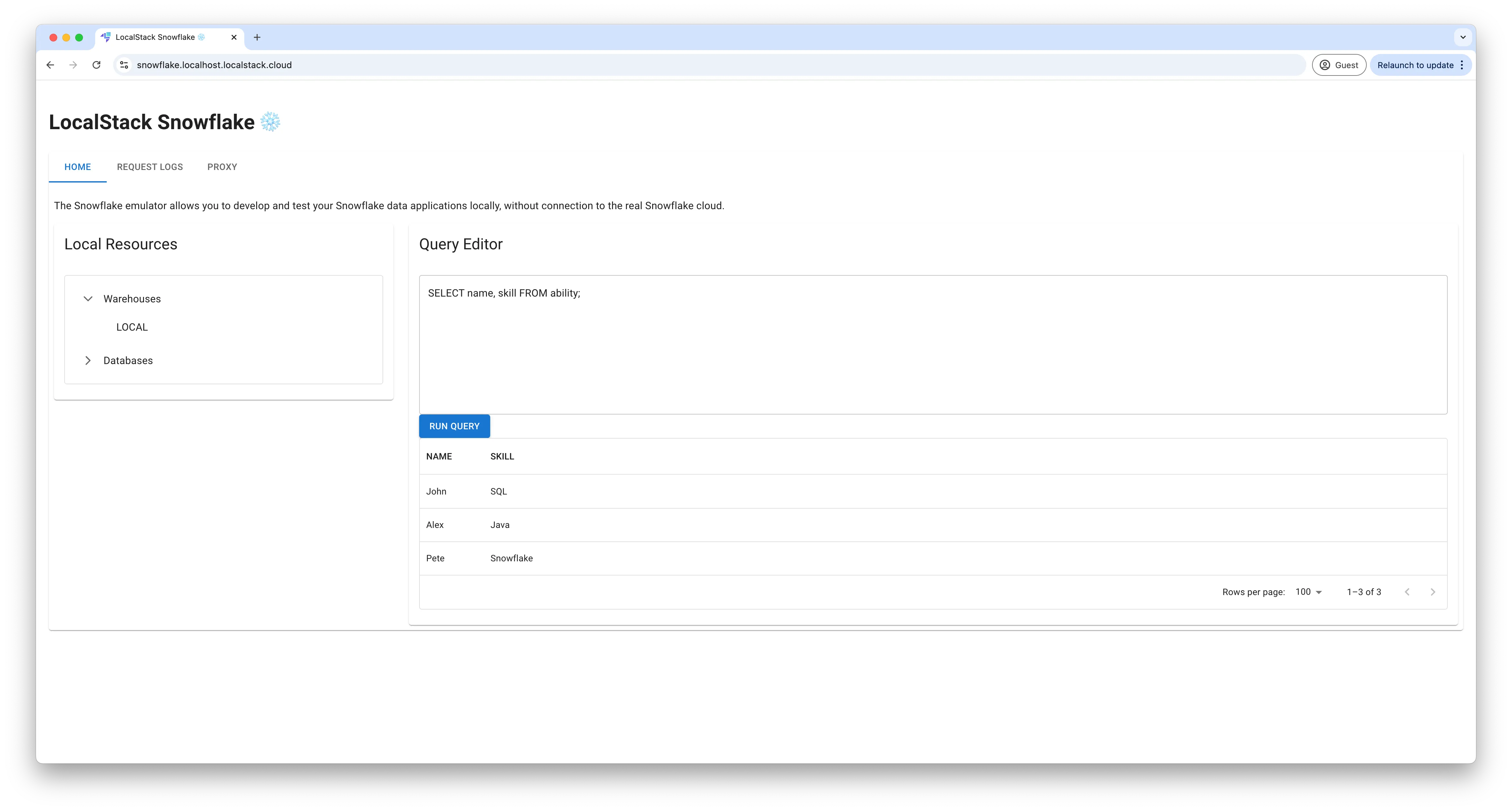 LocalStack Snowflake Web UI