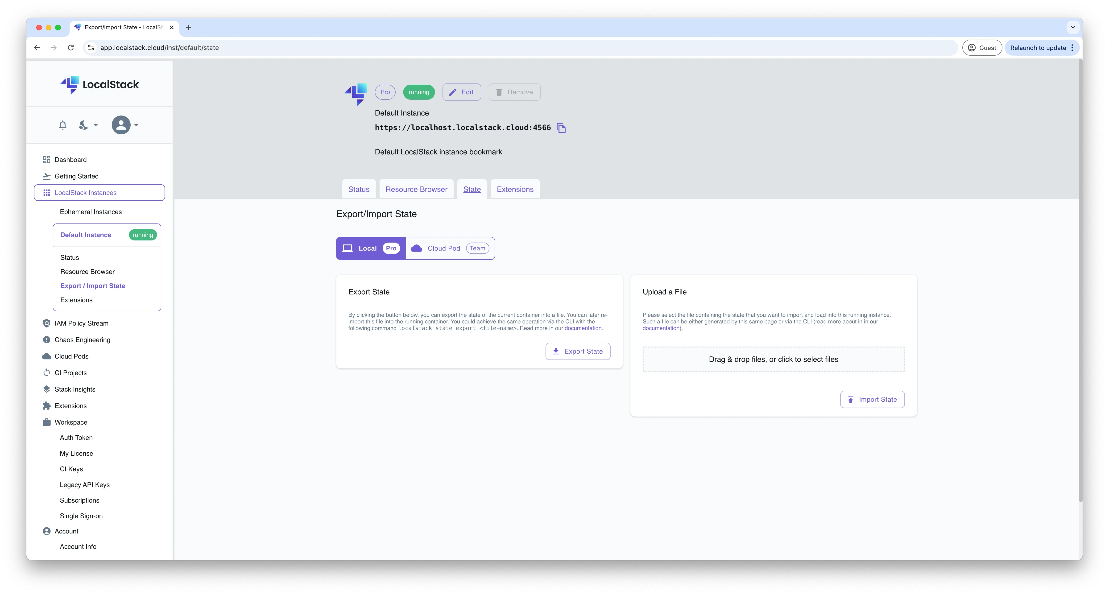 LocalStack Export &#x26; Import State Dashboard