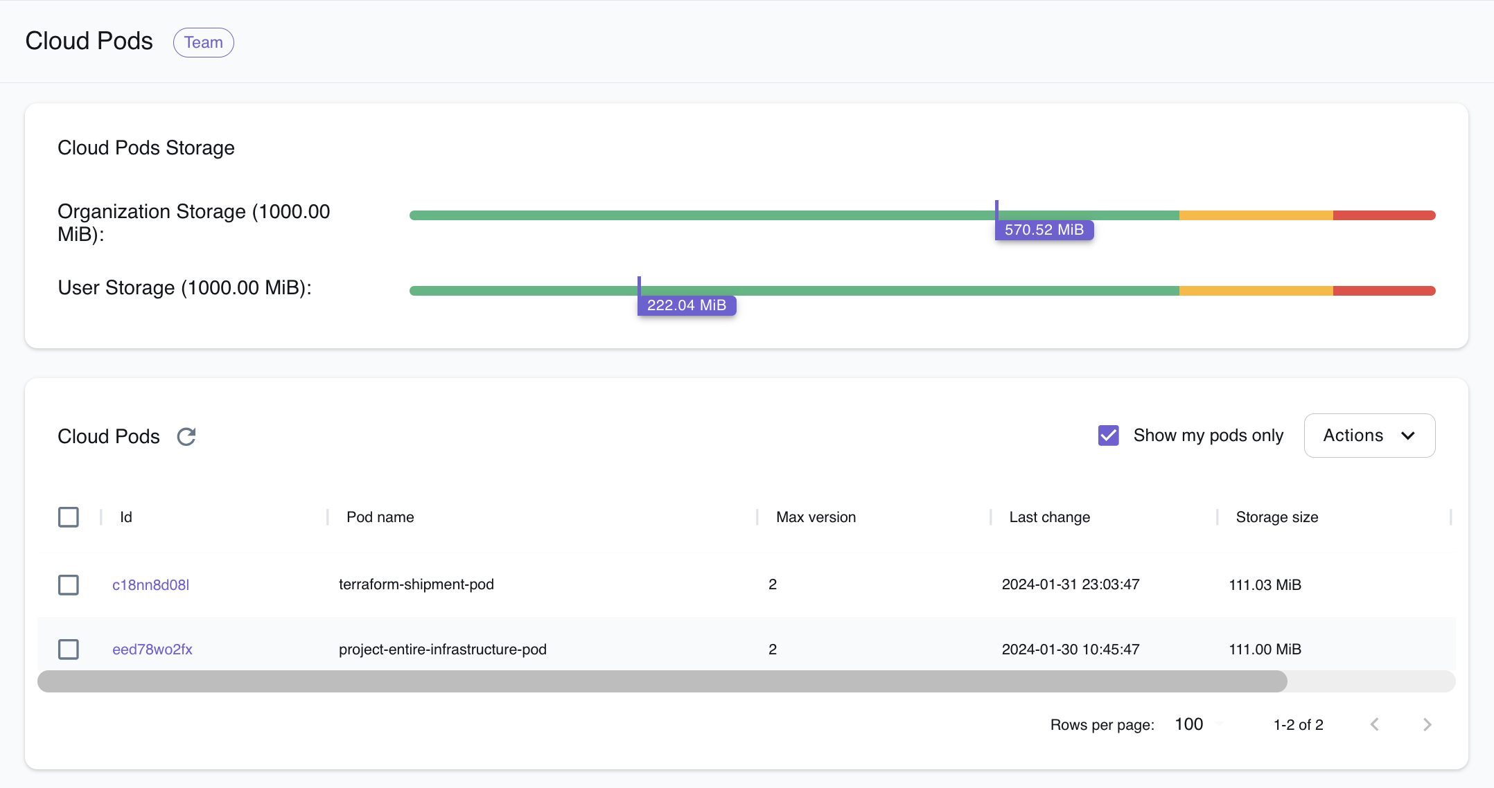 LocalStack Cloud Pod dashboard