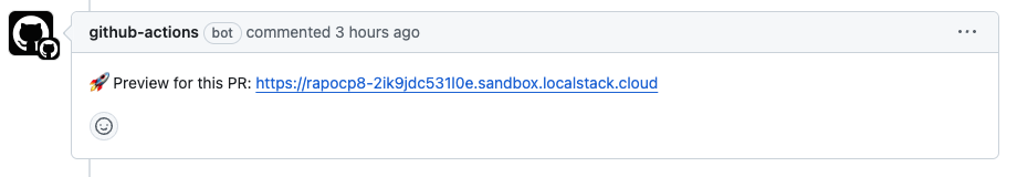A PR comment displaying the Ephemeral Instance URL
