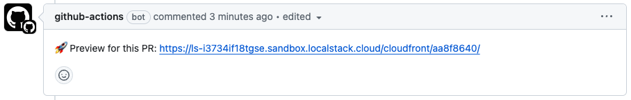 the preview URL for the new ephemeral instance displayed as a comment to a pull request