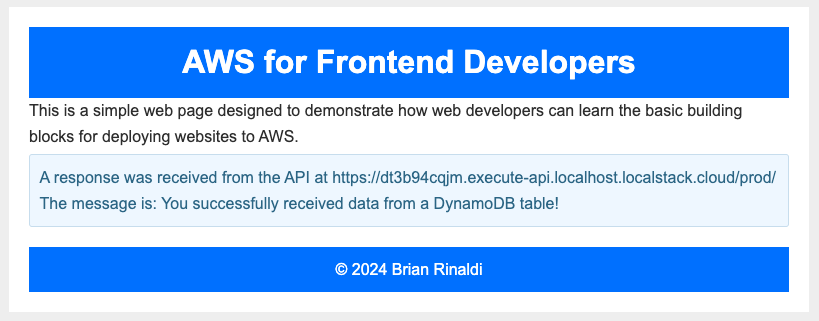 The sample app running on LocalStack in the cloud via an ephemeral instance