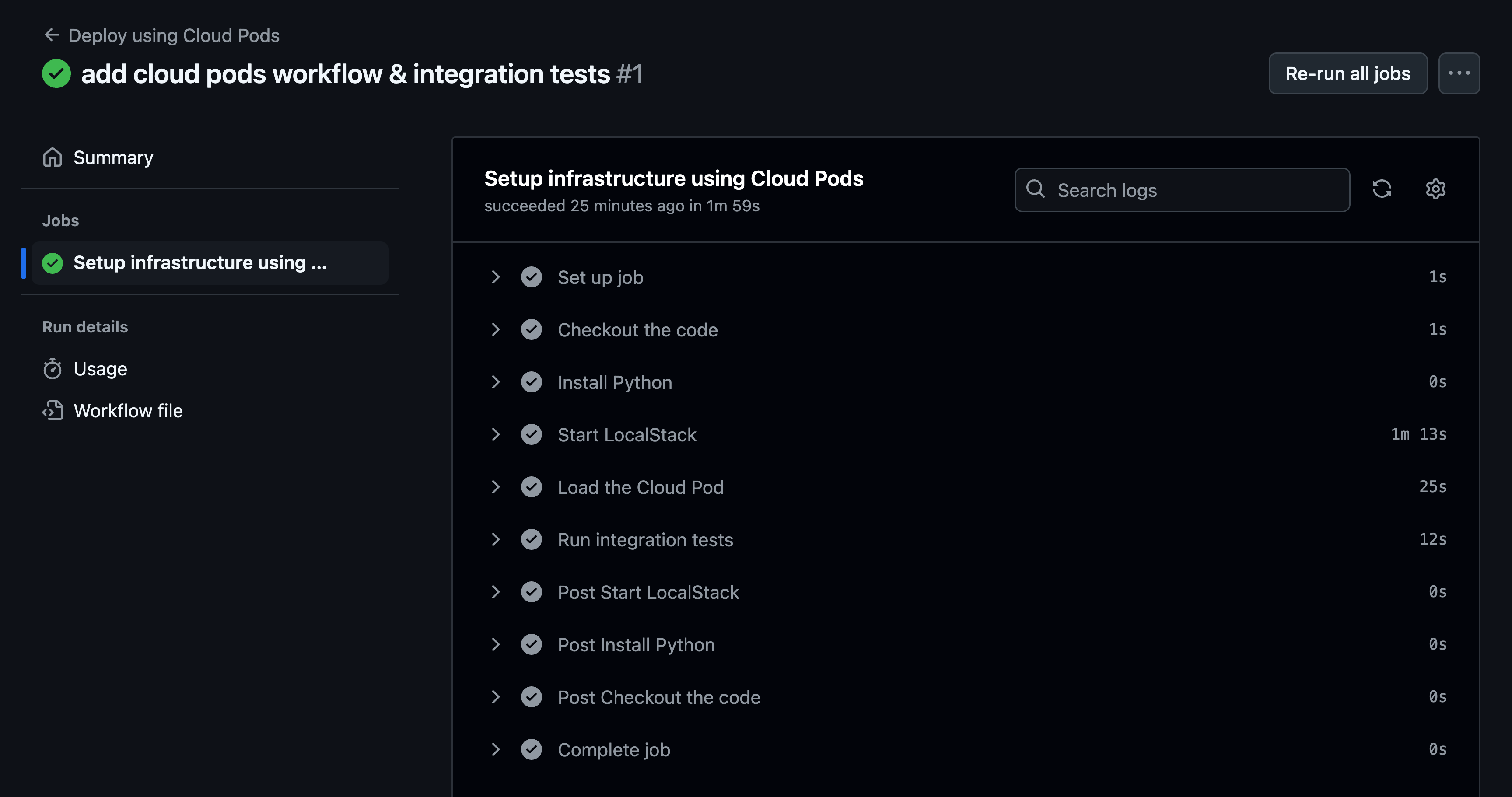 GitHub Action run page displaying the executed workflow