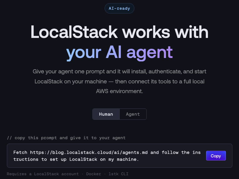 screenshot of the AI agents page as seen by a human